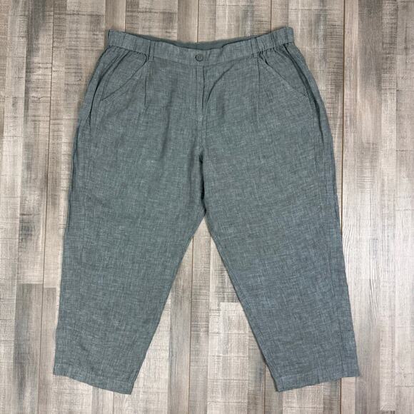 Poetry‎ Tapered Ankle Pants Womens 18 Gray Elastic Waist 100% Linen Relaxed High - Picture 1 of 11